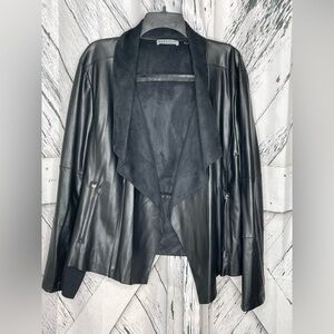 Bagatelle Faux Leather Drape Jacket-Black-3X